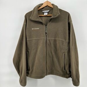 COLUMBIA Full Zip Fleece Jacket Sage Green Mens Size XL Logo Zip Pockets